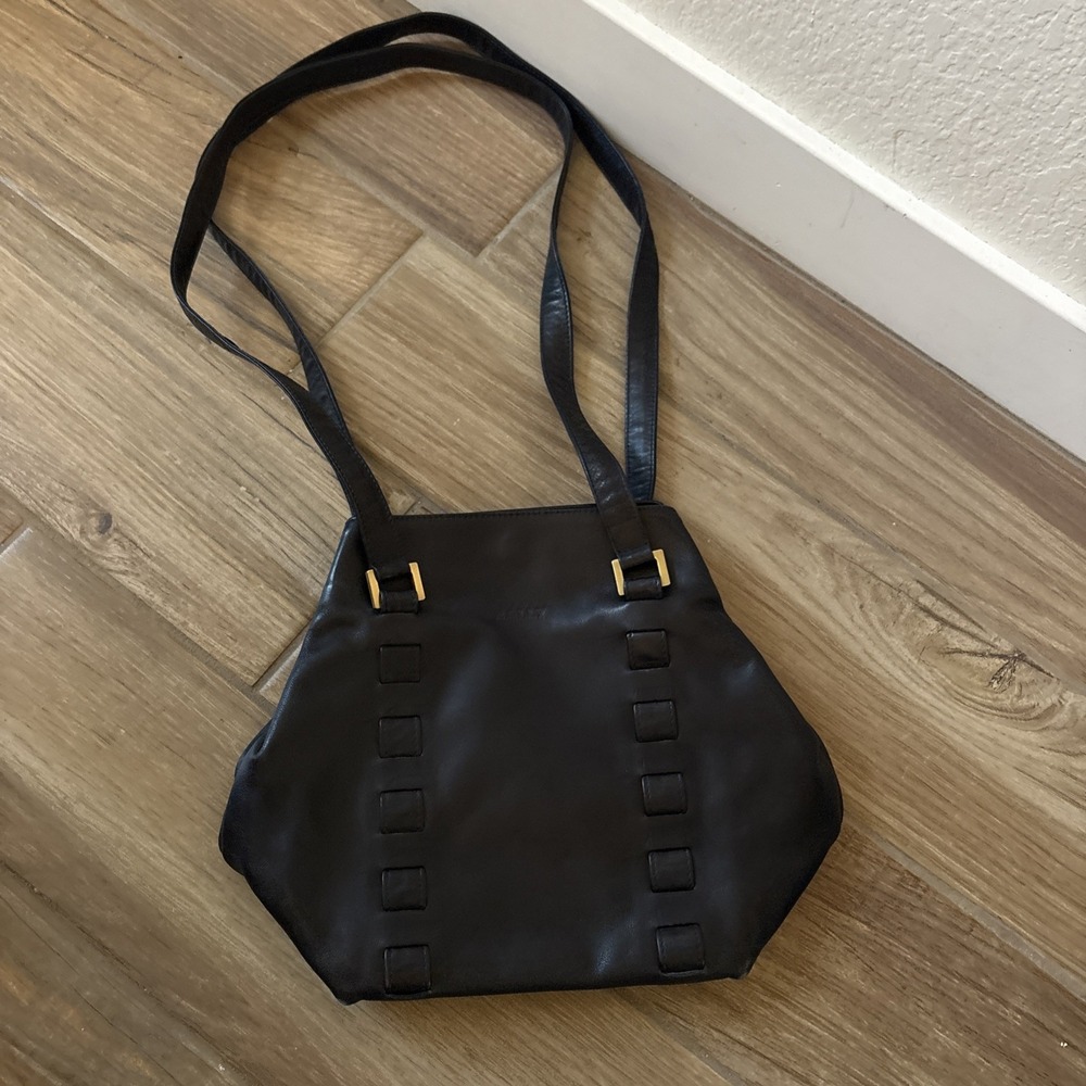 Vintage Bally Black Woven & Pebbled Leather Shoulder Tote Gold Chain Accents